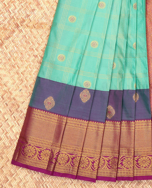 Blue Budget Silk Saree, Enriched with Zari Butta Enclosed Checks, Complemented by a Contrast Traditional Zari Border, Grand Jaal Pallu, and Contrast Blouse