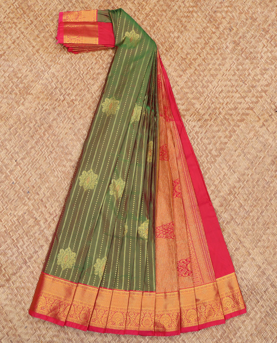 Green Budget Silk Saree, Enriched with Zari Designs, a Contrast Traditional Zari Border, Grand Pallu, and a Contrast Blouse