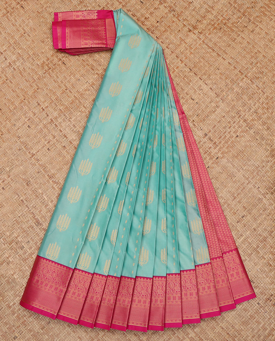 Blue Budget Silk Saree, Crafted with Zari Buttas, a Contrast Traditional Zari Border, Grand Pallu, and a Contrast Blouse