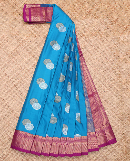 Blue Round Peacock Butta Budget Silk Saree