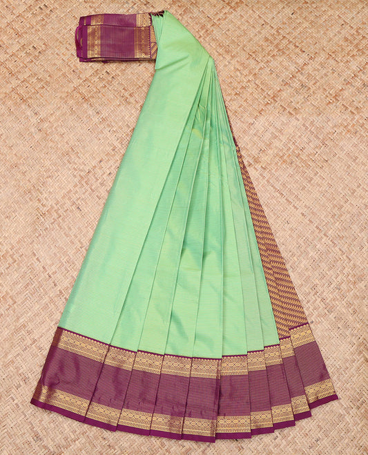 Green Contrast Zari Stripes Budget Silk Saree