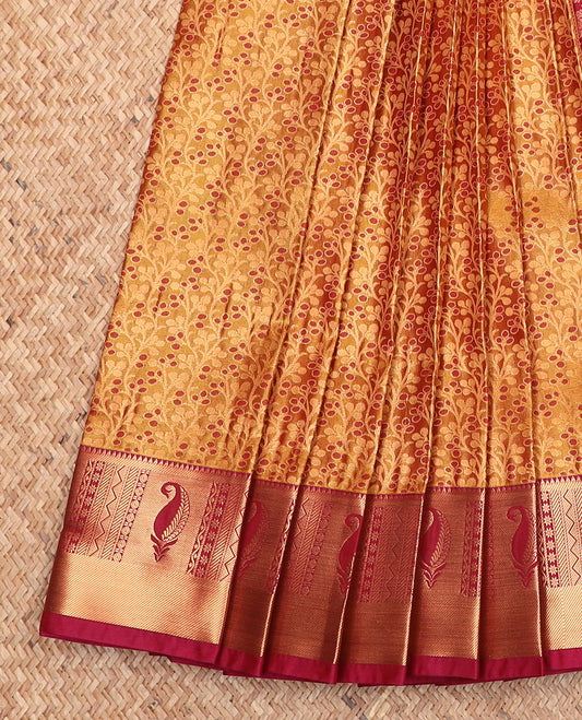 Honey jacquard gift saree, contrast traditional zari design border, and pallu of jaal designs