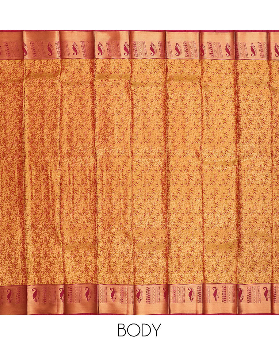 Honey jacquard gift saree, contrast traditional zari design border, and pallu of jaal designs