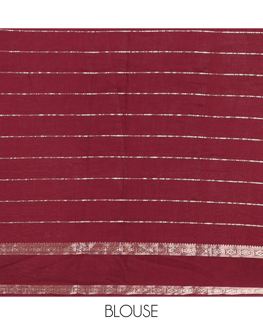 Pink Assam Silk Saree Embellished with Zari Stripes, Complemented with a Contrast Traditional Design Border, Zari-Elevated Pallu, and Paired with a Contrast Blouse