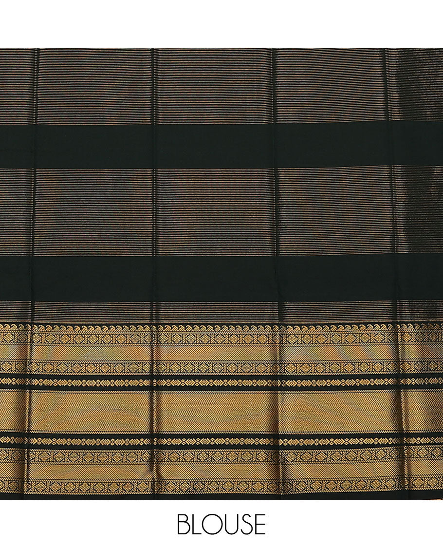 Mustard zari buttas and stripes budget silk saree, contrast traditional zari design border, and jaal pallu