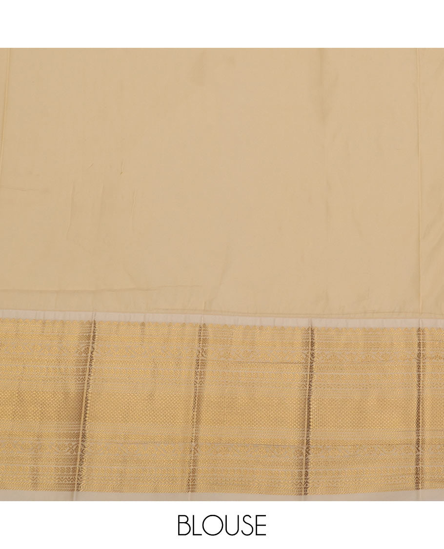 Maroon Budget Silk Saree Elevated with Dotted Zari Stripes, Complemented with a Contrast Traditional Zari Design Border, Diagonal Striped Pallu, and Paired with a Contrast Blouse