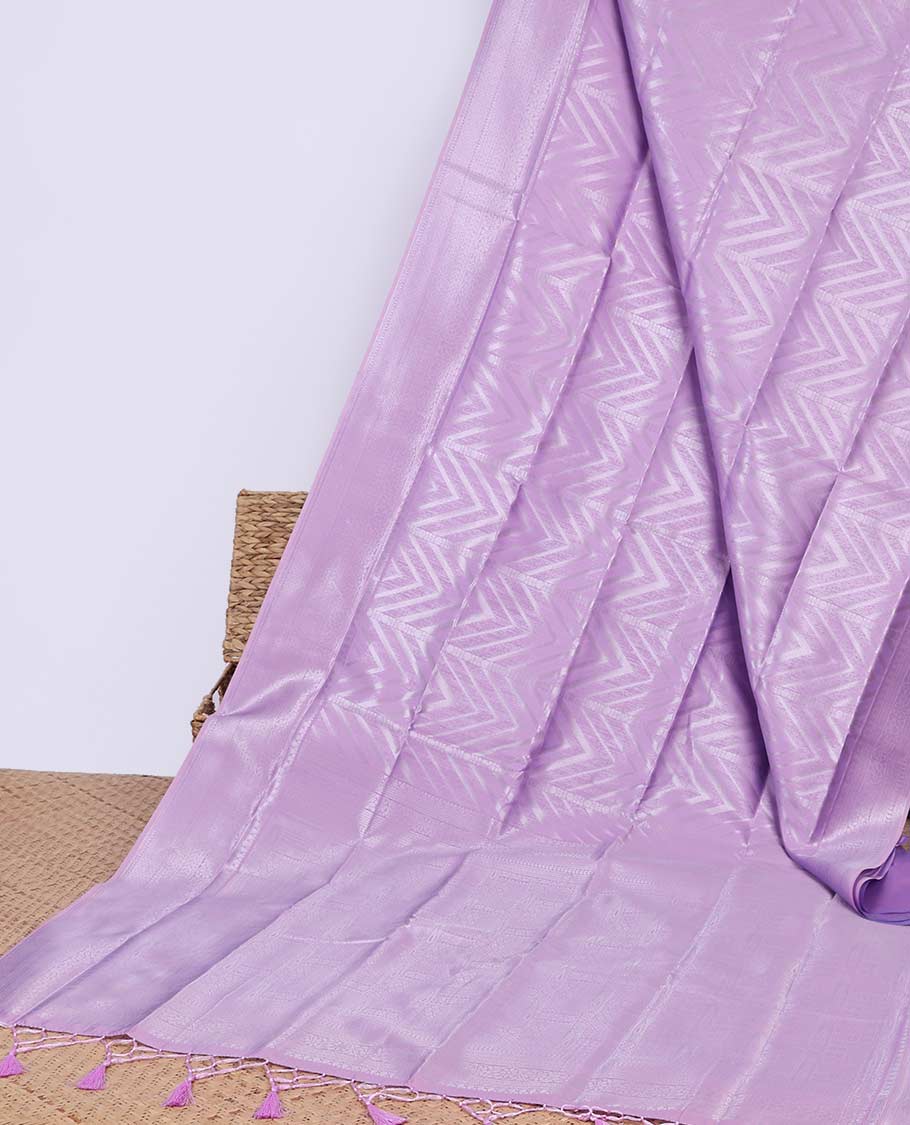 Pink geometric design butter silk saree with self floral design border & zari geometric design pallu