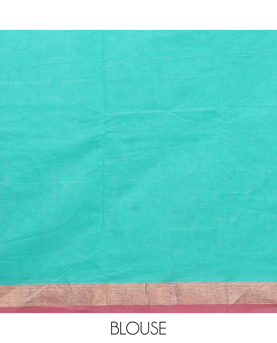 Blue buttas Kanchi cotton saree, contrast zari plain border, and pallu of big paisleys