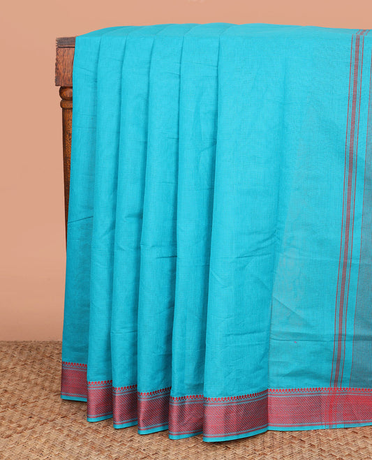 Blue Plain Mangalagiri Cotton Saree Subtly Sparkled with Traditional Motifs Woven Border, and Pallu Elevated with Sparse Designs