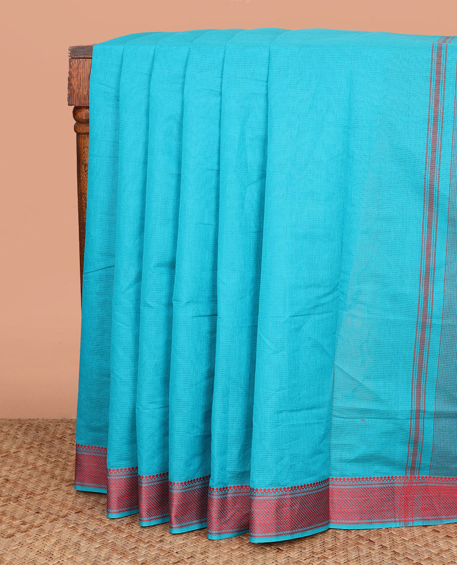 Blue Plain Mangalagiri Cotton Saree Subtly Sparkled with Traditional Motifs Woven Border, and Pallu Elevated with Sparse Designs
