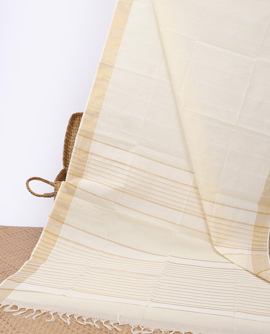 Sandal striped jute cotton saree, self-border & striped pallu