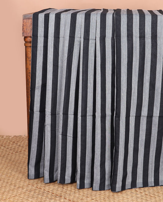Borderless black & cement grey color striped Kadhi cotton saree, plain design pallu
