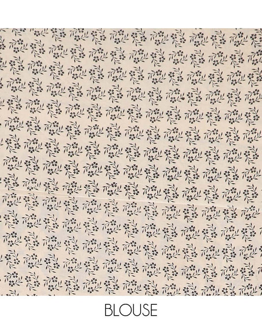 Blue elephant motifs machine printed kalamkari cotton saree, paisley border, and pallu of floral-geometric print