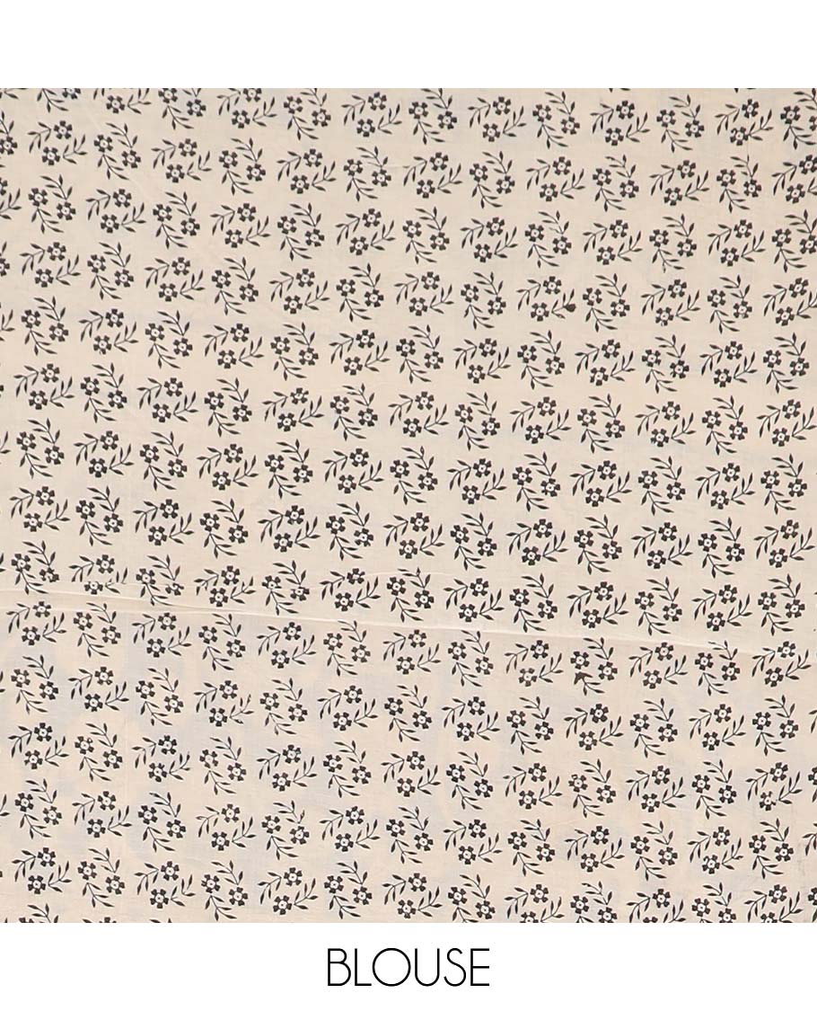 Blue elephant motifs machine printed kalamkari cotton saree, paisley border, and pallu of floral-geometric print