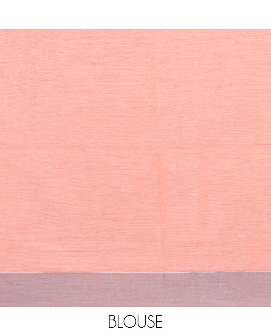 Pastel orange thread buttas Khadi cotton saree, contrast plain border, and pallu of geometric buttas