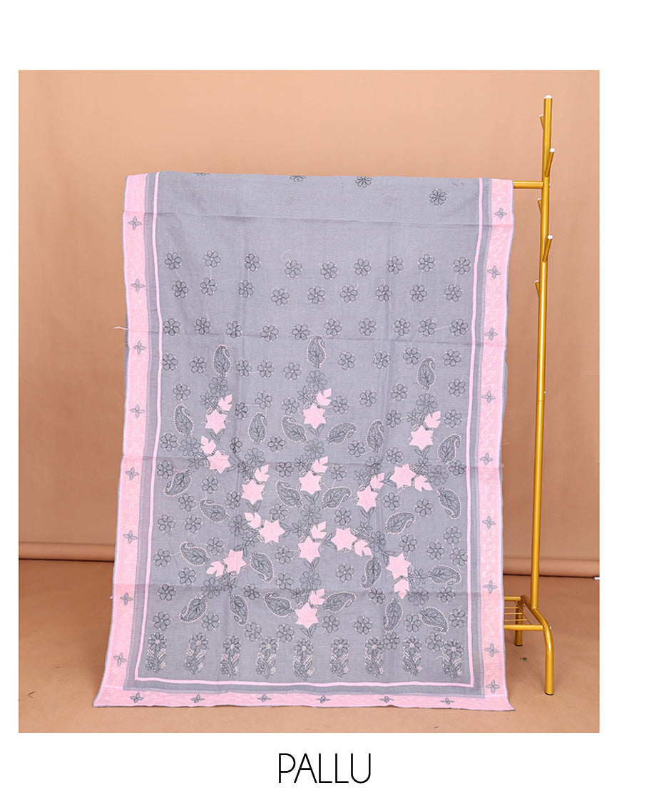 Grey Lucknowi Chikankari Saree