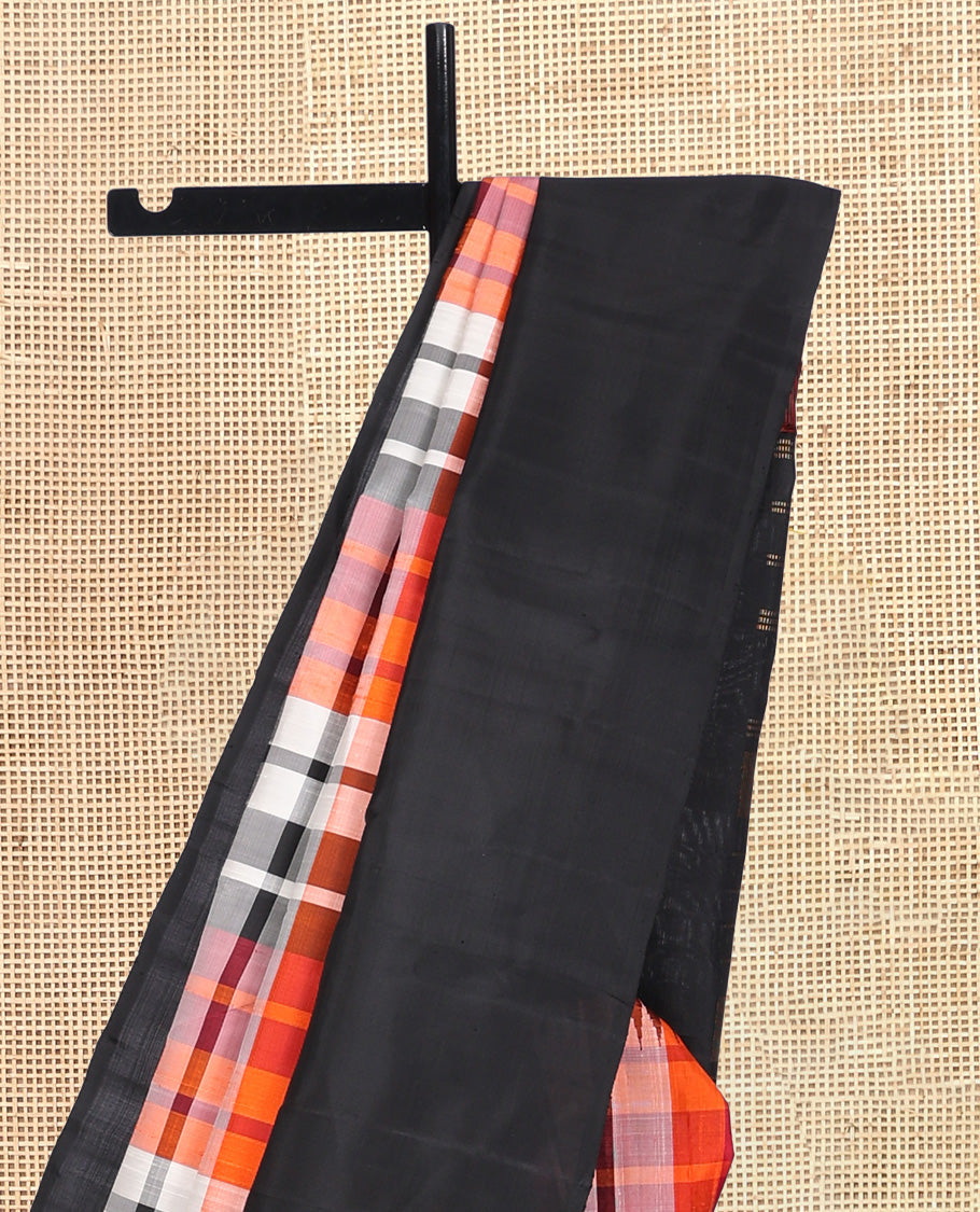 Multi-Color Checked Kanchipuram Silk Saree, a Complemented by a Contrast Thazampoo Rekku Border, Zari Design Pallu, and Contrast Blouse