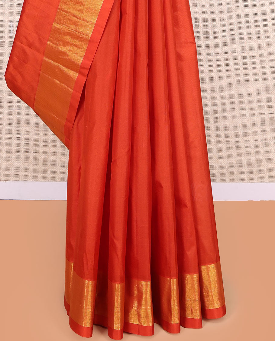 Orange Kanchipuram Silk Saree, Woven with Yaanai Buttas, Highlighted by Zari Border, Pallu of Yaanai Design, and a Matching Blouse