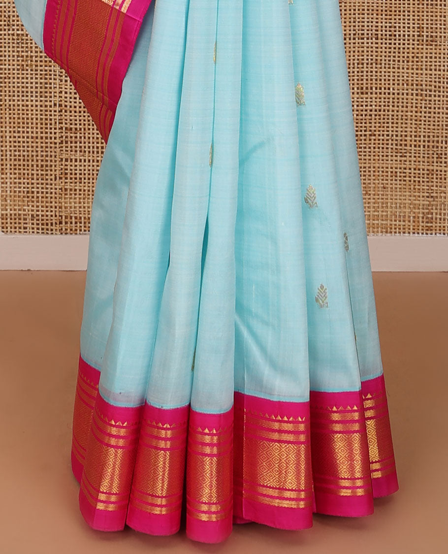 Baby blue  zari buttas Kanchipuram silk saree, one-sided thazampoo rekku zari border & zari design pallu