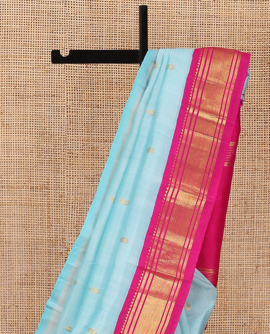 Baby blue  zari buttas Kanchipuram silk saree, one-sided thazampoo rekku zari border & zari design pallu