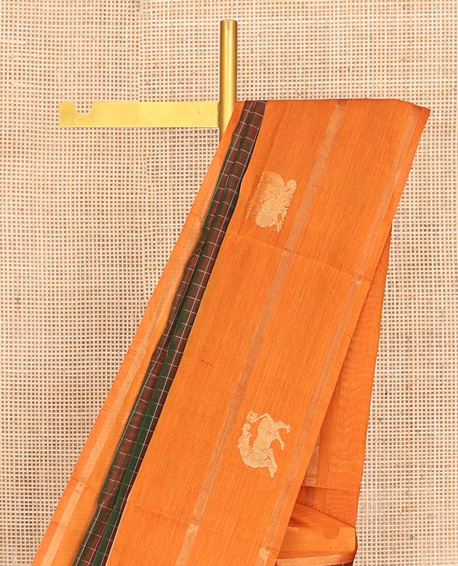 Brown Checked Kuppadam Silk Saree, a Contrast Traditional Yazhi Border, Grand Pallu, a Matching Blouse