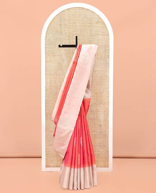 Orange Mayuri Soft Silk Saree, Enriched with Zari Buttas All Over Its Body, Complemented by Contrast Border of Zari Buttas, Intricately Designed Pallu and Paired with a Contrast Blouse