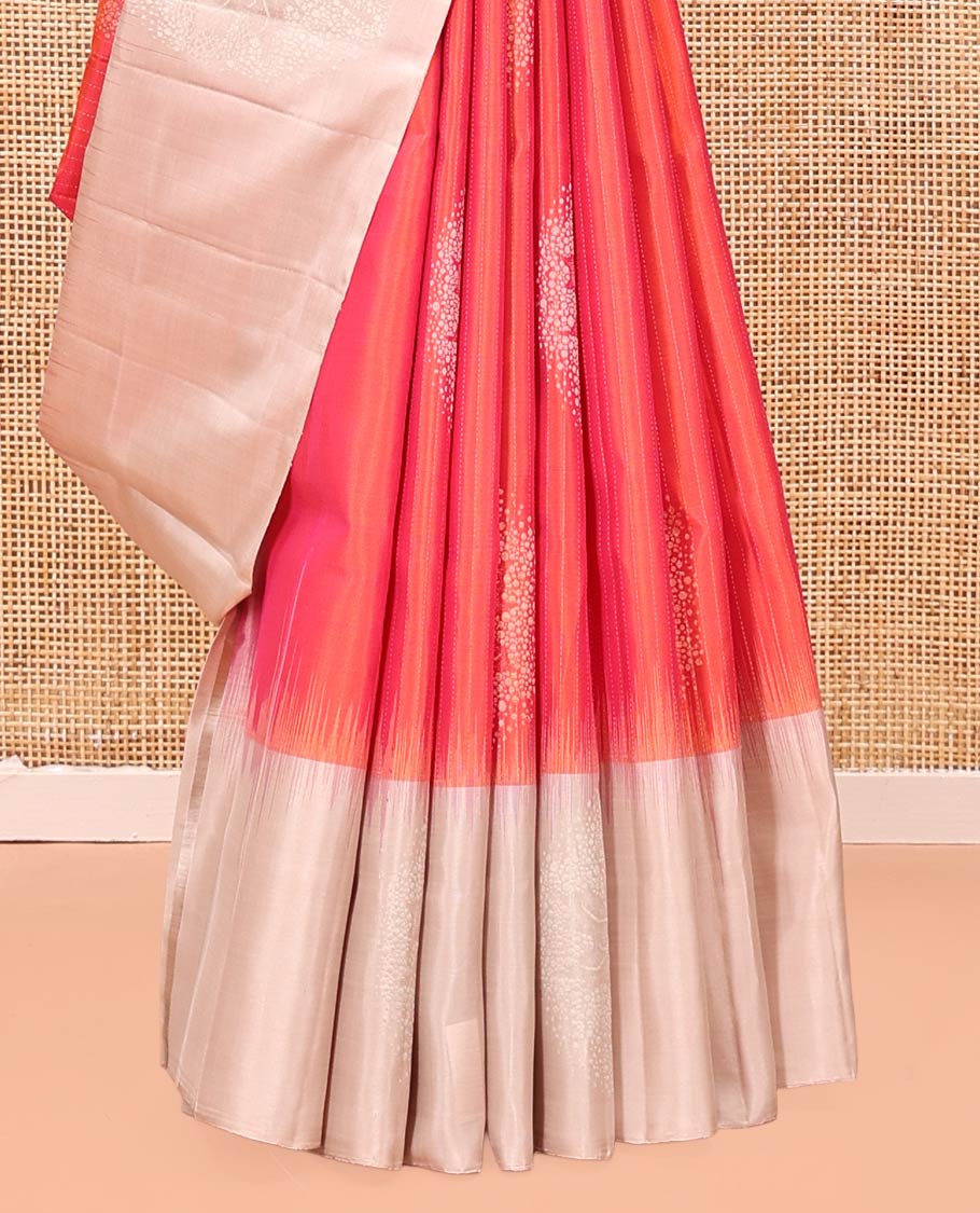 Orange Mayuri Soft Silk Saree, Enriched with Zari Buttas All Over Its Body, Complemented by Contrast Border of Zari Buttas, Intricately Designed Pallu and Paired with a Contrast Blouse