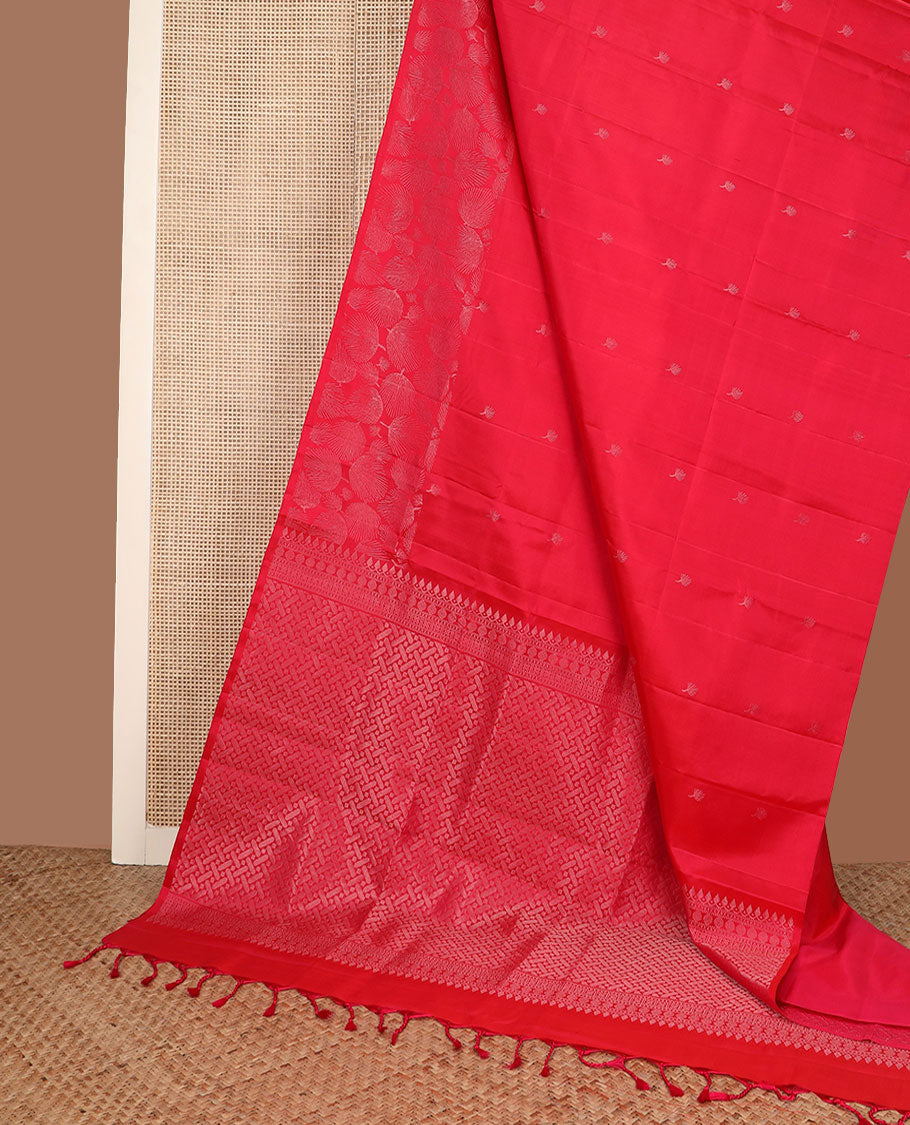 Pink zari buttas soft silk saree, zari floral design border & pallu of geometric patterns