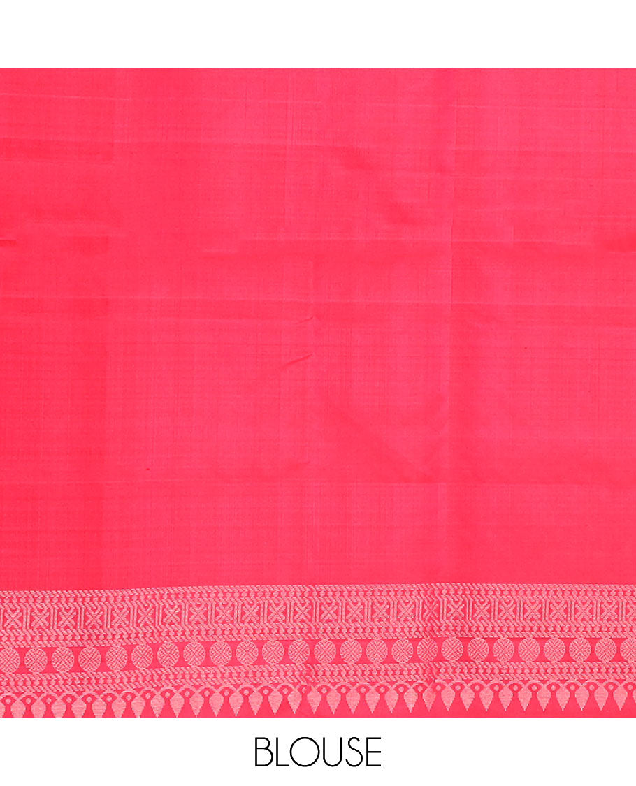 Pink zari buttas soft silk saree, zari floral design border & pallu of geometric patterns