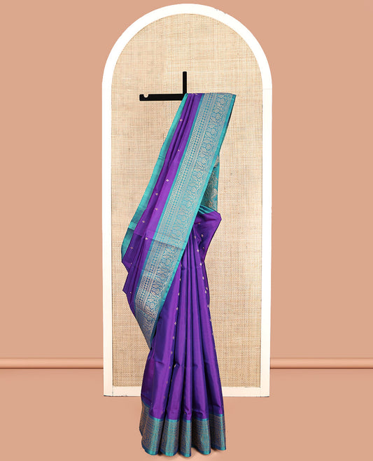 Violet Mayuri Lite Silk Mix Saree, Subtly Sparkled With Zari Buttas, Complemented by Contrast Traditional Border, Intricately Woven Pallu and a Contrast Blouse
