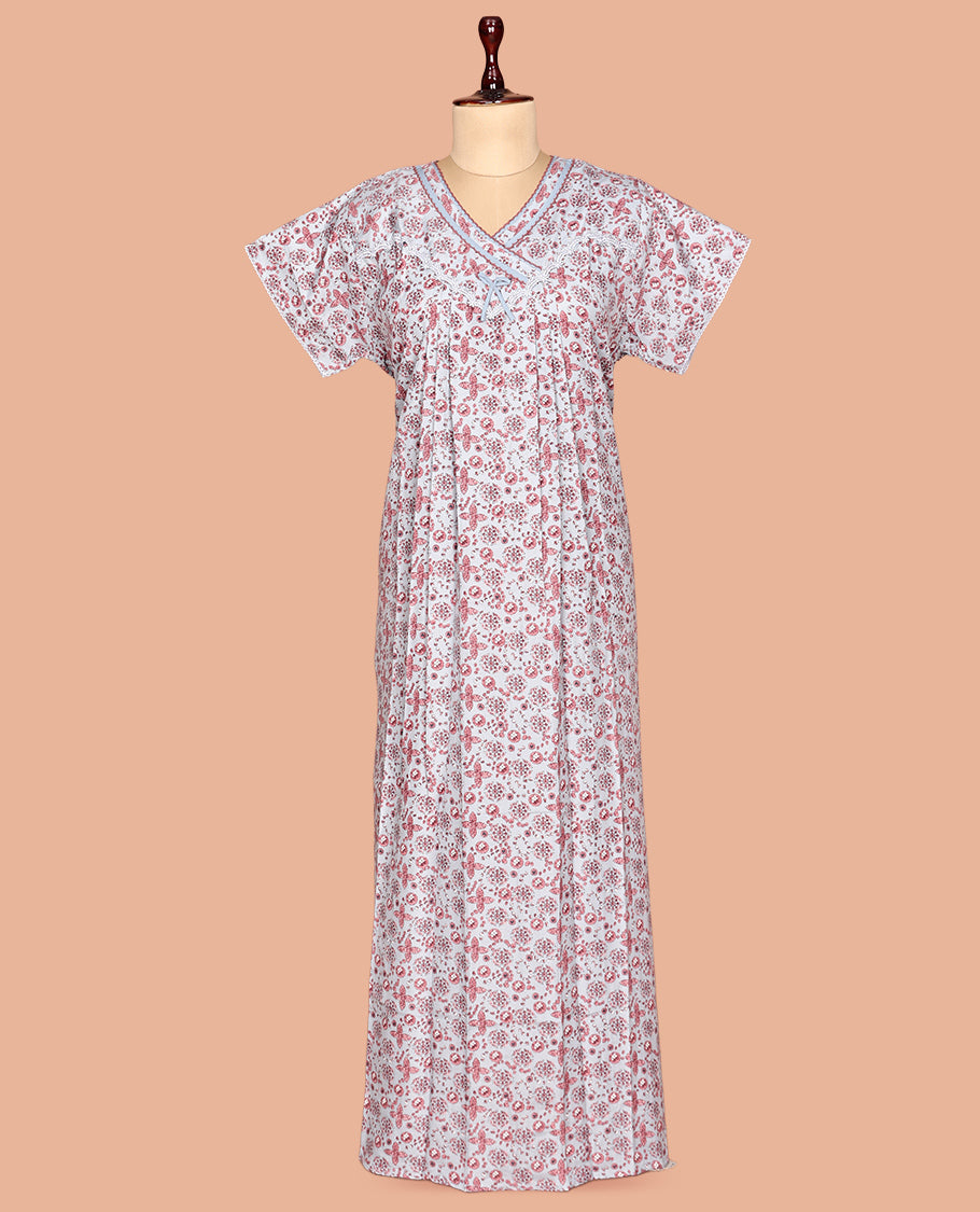 Pale Blue Cotton-Blended Nighty
