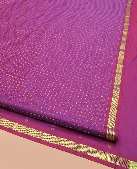 Magenta Ten-Yard Art Silk Saree Embellished with Micro-Checks, Subtly Sparkled with Traditional Zari Border, and Pallu of Zari Stripes