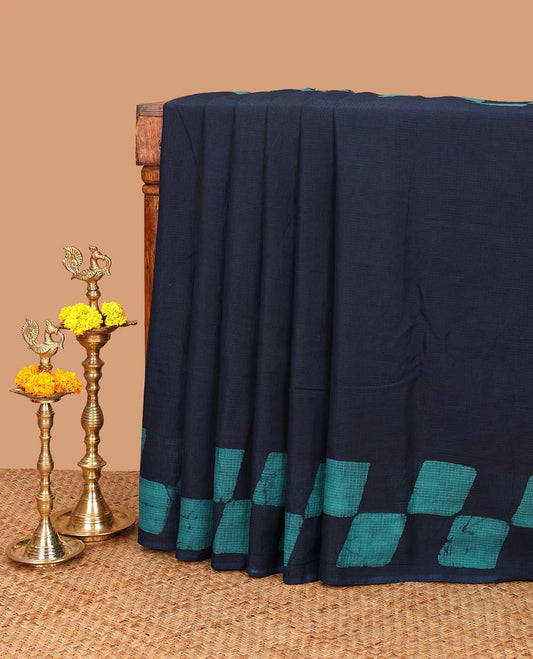 Blue kota cotton saree with box type pathik printed border & printed pallu along with printed blouse