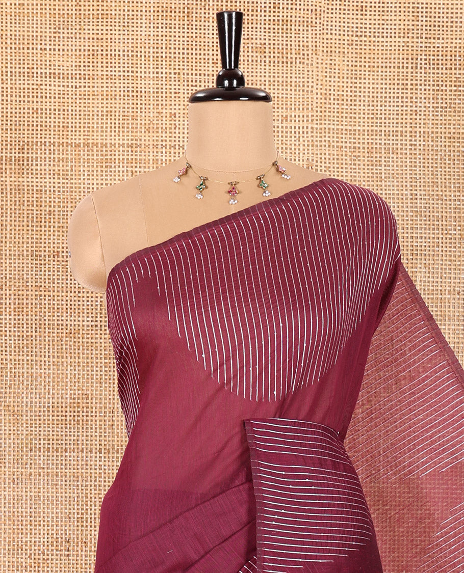 Borderless Purple Chanderi Cotton Saree Elevated with Sequins and Thread Stripes, Self-Pallu Featuring Sequins and Thread Stripes, and Comes with a Matching Blouse