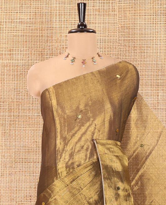 Borderless Leaf Green Khadi Tissue Silk Saree, Entralled with Sequins On Its Body, a Self-Pallu and Paired with a Matching Blouse