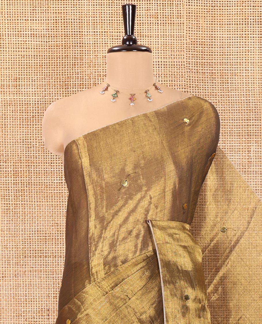 Borderless Leaf Green Khadi Tissue Silk Saree, Entralled with Sequins On Its Body, a Self-Pallu and Paired with a Matching Blouse