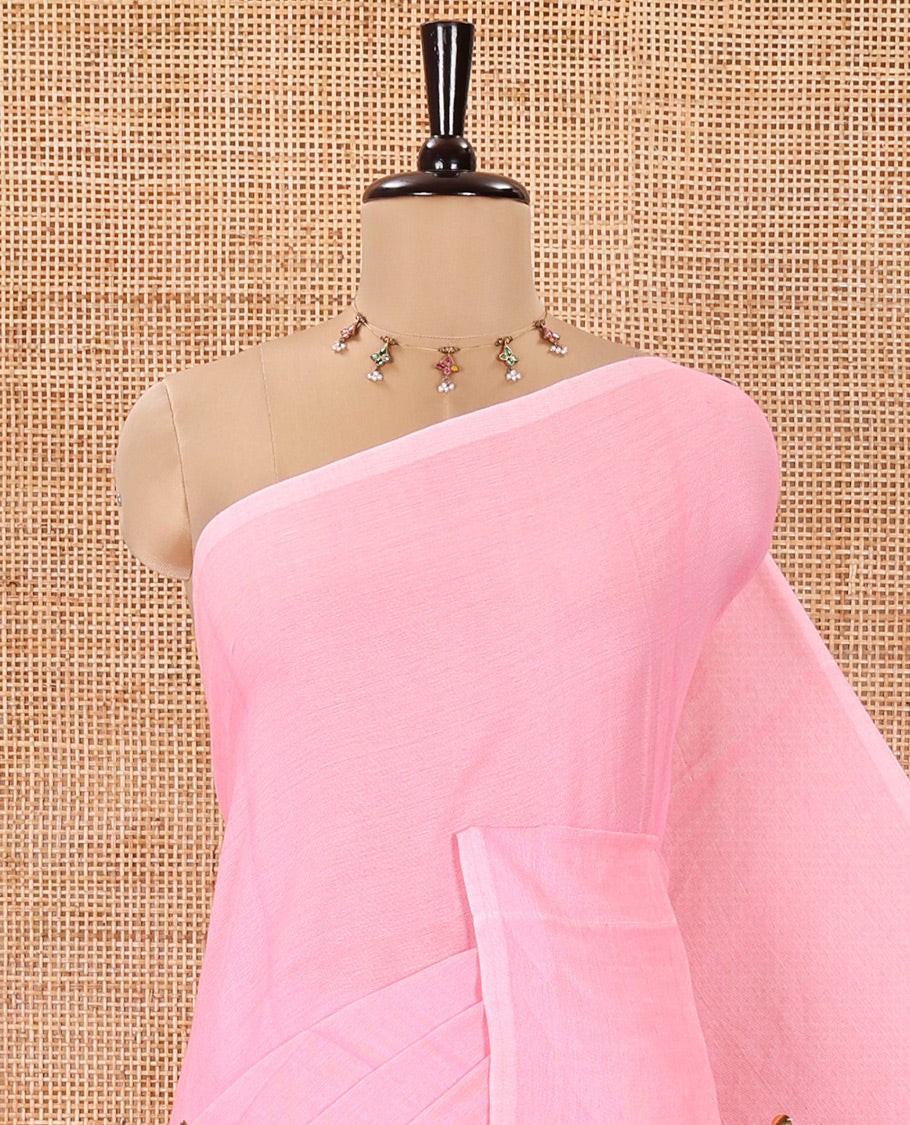 Borderless Baby Pink Mul Cotton Saree, Subtly Sparkled With Big Sequins Work On Its Body, a Self-Pallu and Paired with a Matching Blouse