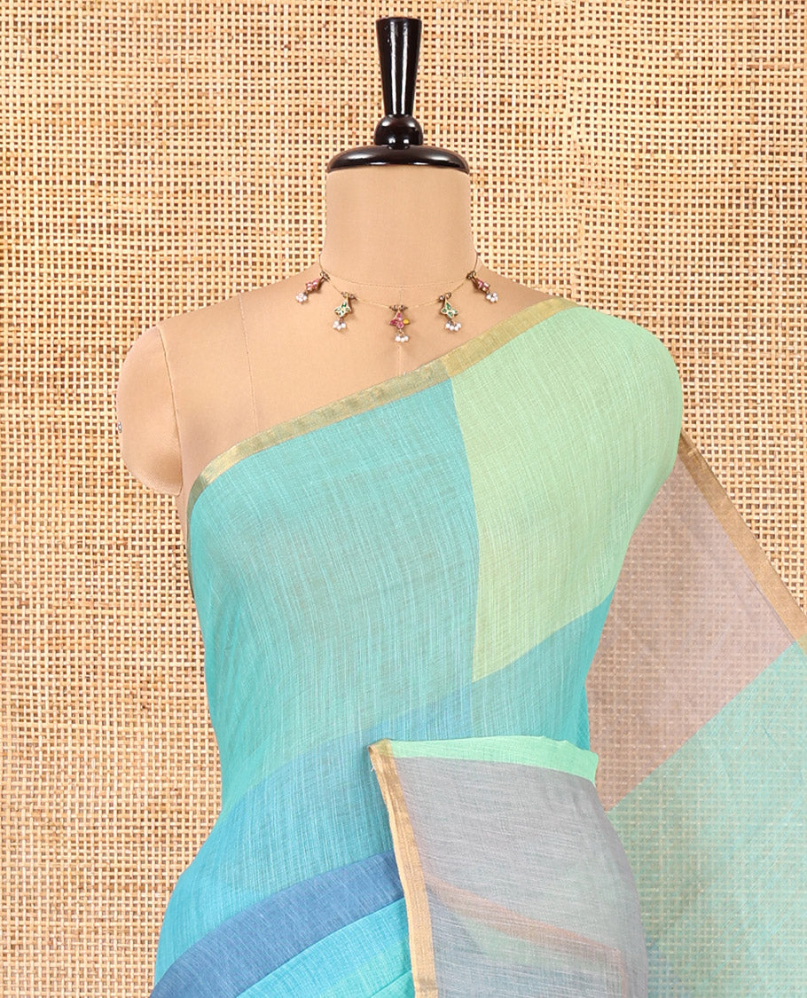 Borderless Rama Linen Cotton Saree, Detailed with Macro-Checked Design on Its Body, a Self-Pallu, and Paired with a Contrast-Printed Blouse