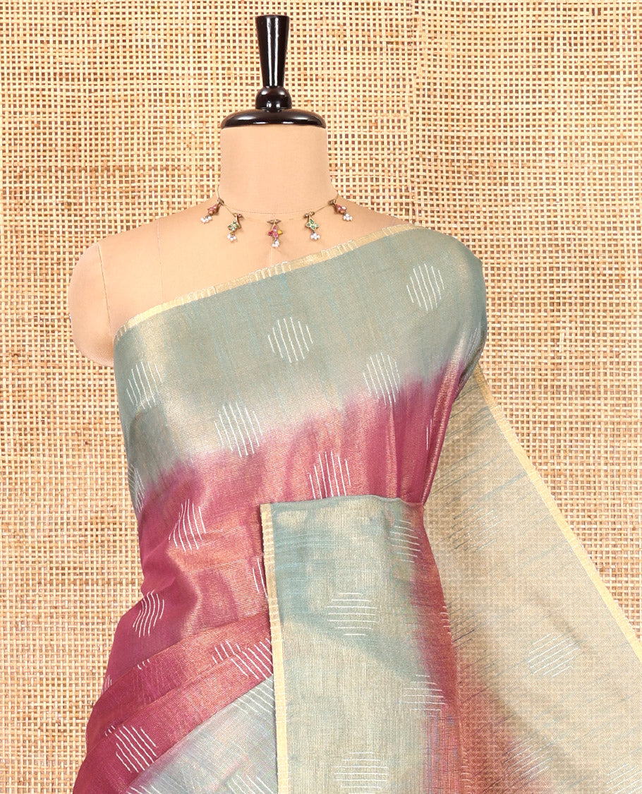 Purple Bhagalpur Cotton Saree, Adorned with Buttas, Complemented by a Contrast Border, Pallu, and a Contrast Blouse