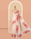Cream-Maroon Semi-Tussar Saree Features Floral Print and Sequined Work, a Scallop Border, a Self-Pallu, and a Matching Blouse