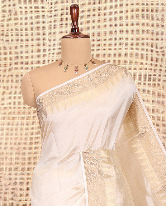 Cream Plain Art Tussar Saree