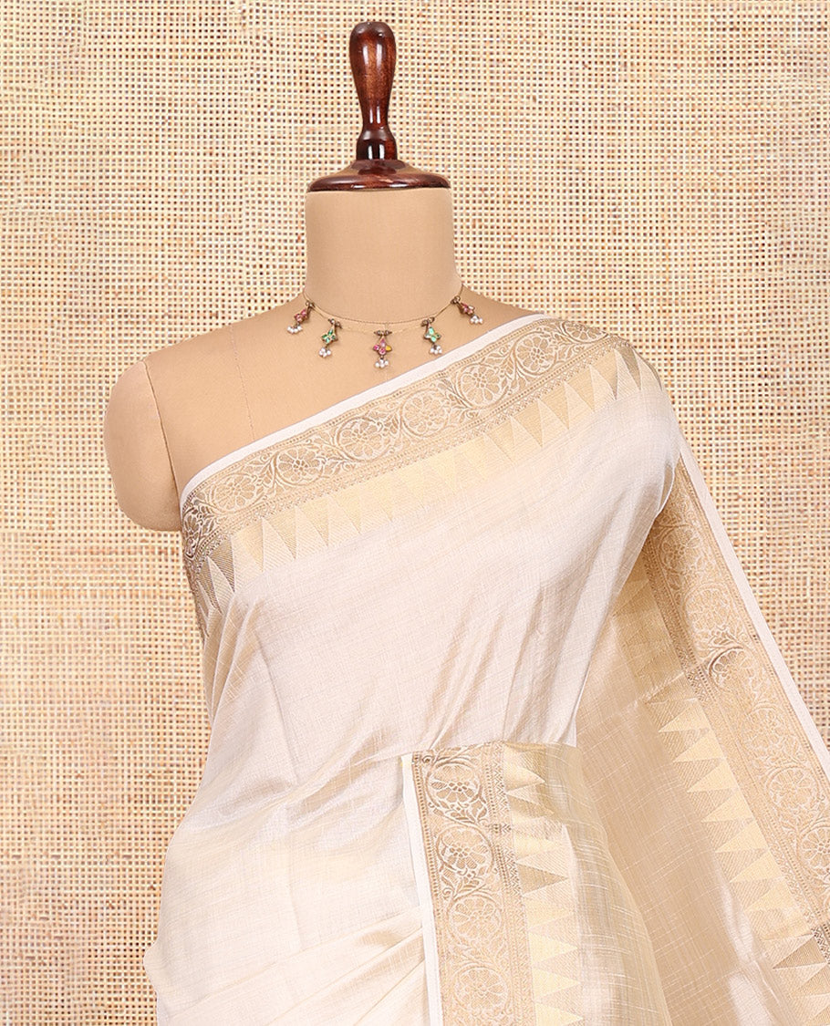Cream Plain Art Tussar Saree