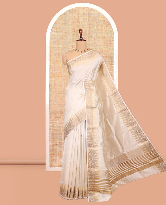 Cream Plain Art Tussar Saree