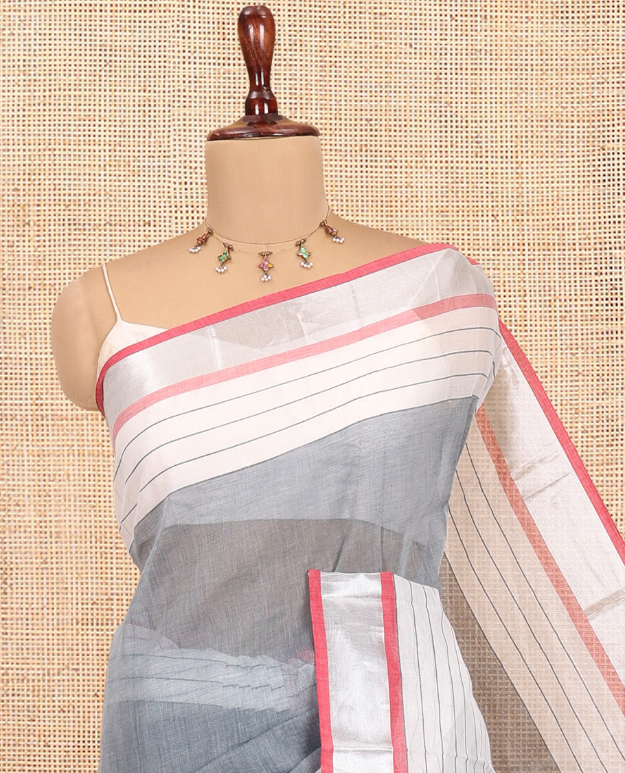 Grey Plain Handloom Mercerised Cotton Saree