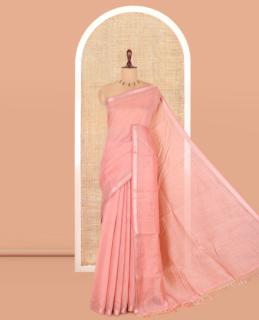 Peach Plain Chanderi Cotton Saree