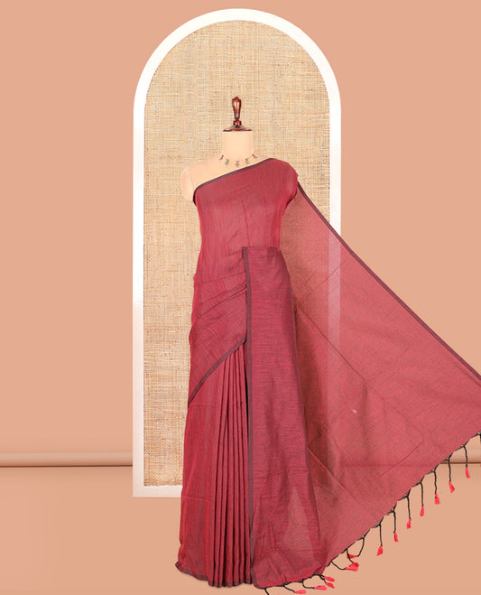 Borderless Purple Plain Khadi Cotton Saree