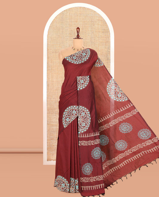 Maroon Plain South Cotton Saree