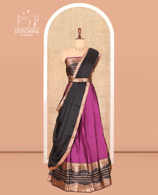 Dark Purple Semi-Silk Half-Saree