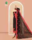 Black-Red Georgette Material Churidar Features Paisley Embroidered Top, Plain Bottom, Scallop Thread Embroidered Dupatta