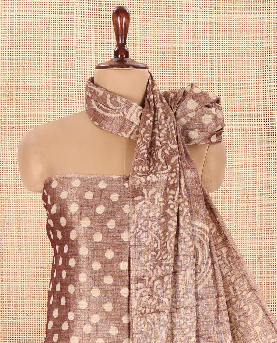 Dusky Brown Semi-Silk Khadi Jute Material Chudidar Set